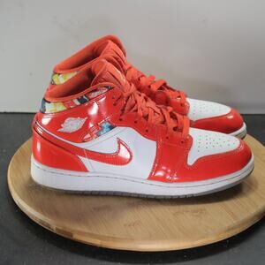 Nike Air Jordan 1 Mid Sz 7 Youth=8.5Womens 008648 Red White Basketball Sneakers